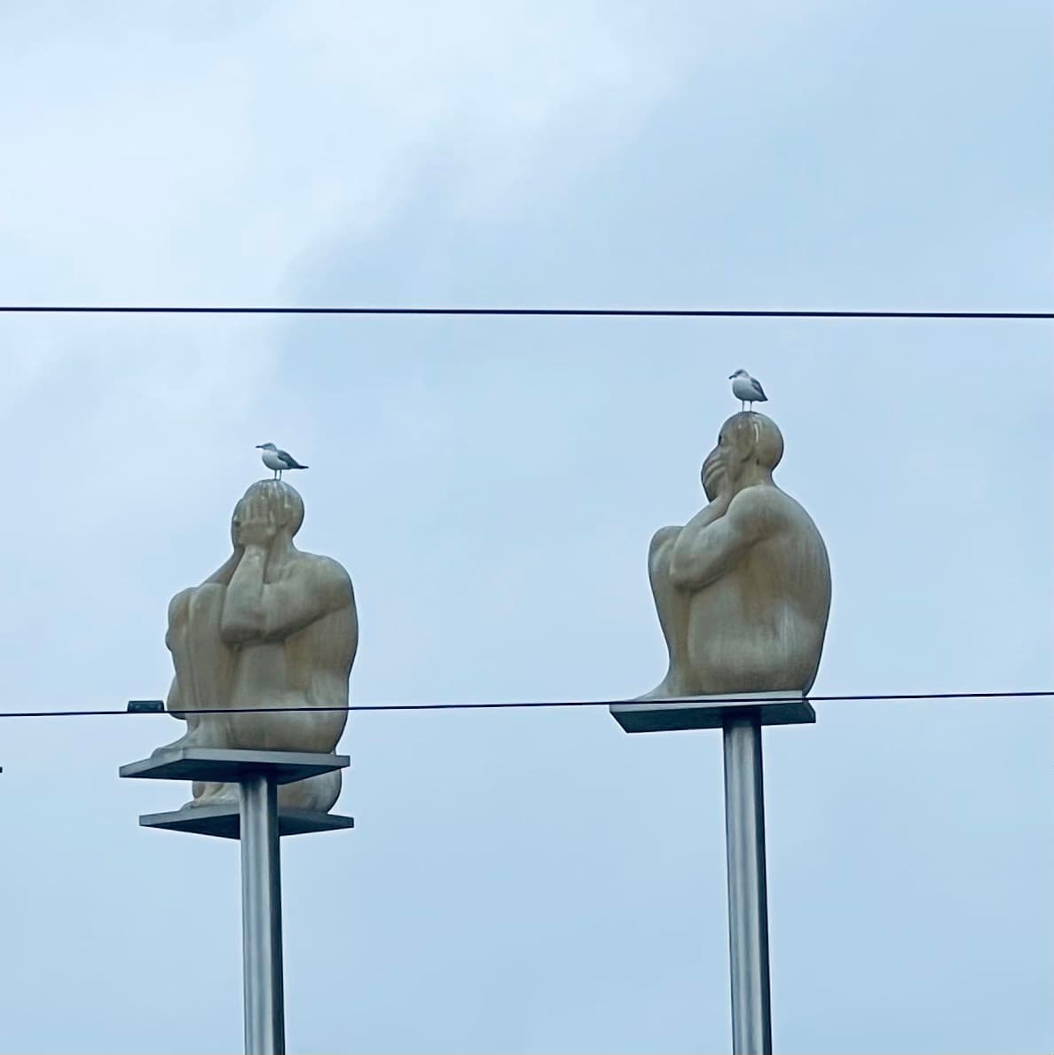 中央车站看到小鸟飞到雕塑上了